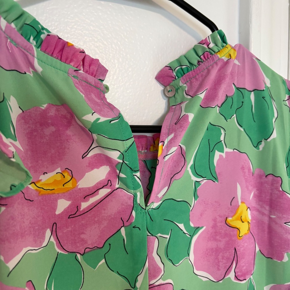 Staccato Dress Womens L Green Pink Floral Ruffle Tiered Sleeveless Casual - Picture 3 of 8